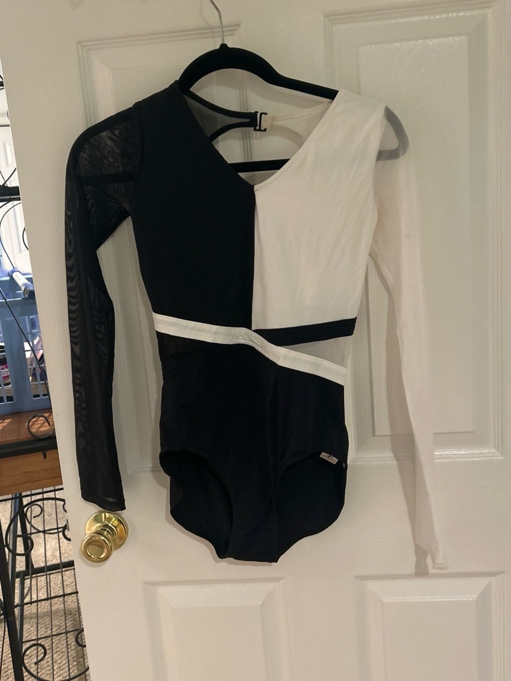 balera Black and White Long Sleeve Dance Bodysuit